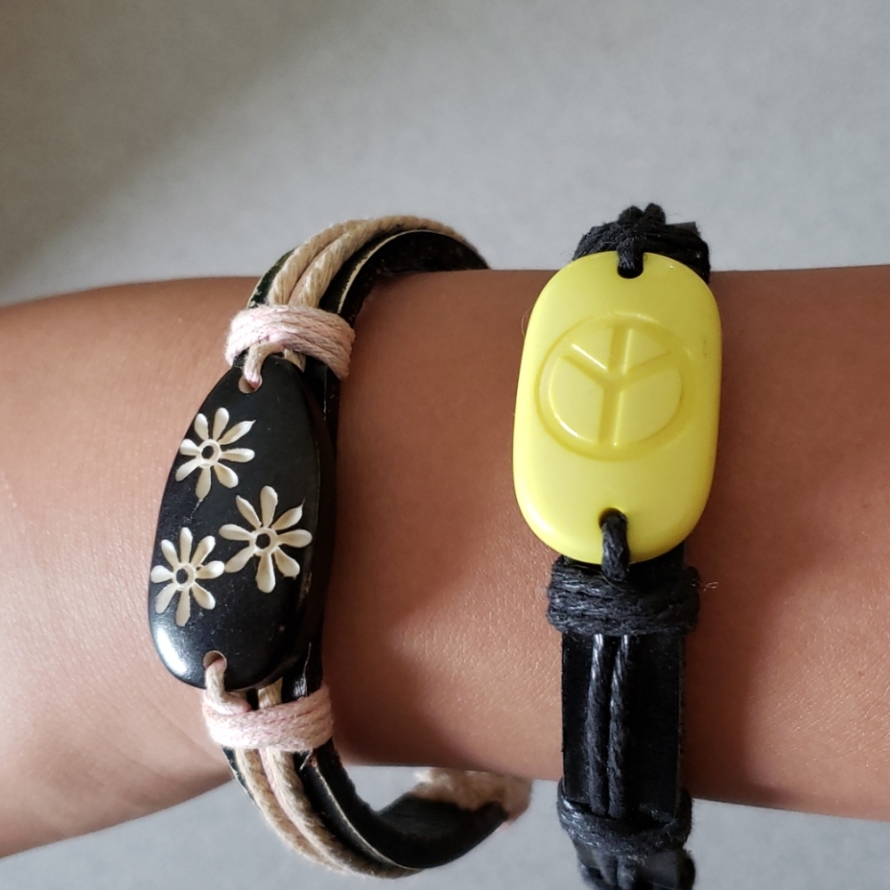 2 Leather with  stone bracelets.